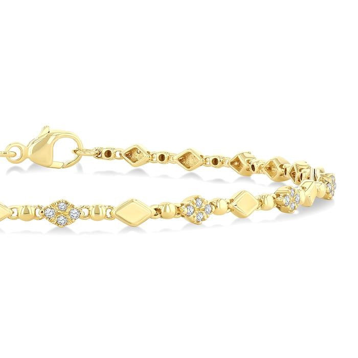 1/4 Ctw Kite Mount & Bead Link Round Cut Bead Bijoux Diamond Fashion Bracelet in 10K Yellow Gold
