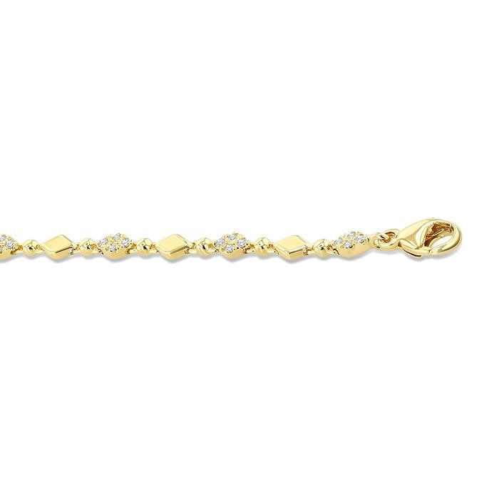 1/4 Ctw Kite Mount & Bead Link Round Cut Bead Bijoux Diamond Fashion Bracelet in 10K Yellow Gold