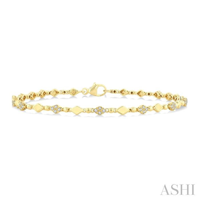 1/4 Ctw Kite Mount & Bead Link Round Cut Bead Bijoux Diamond Fashion Bracelet in 10K Yellow Gold