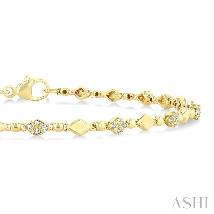 1/4 Ctw Kite Mount & Bead Link Round Cut Bead Bijoux Diamond Fashion Bracelet in 10K Yellow Gold