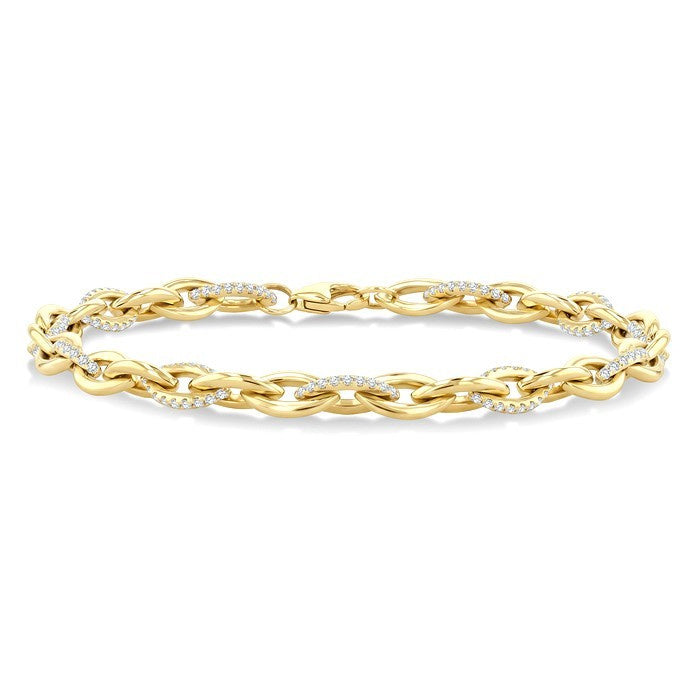 1 Ctw Round Cut Diamond Marquise Shape Open Link Bracelet in 14K Yellow Gold