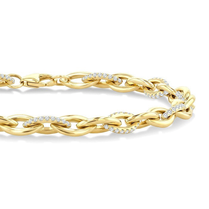 1 Ctw Round Cut Diamond Marquise Shape Open Link Bracelet in 14K Yellow Gold