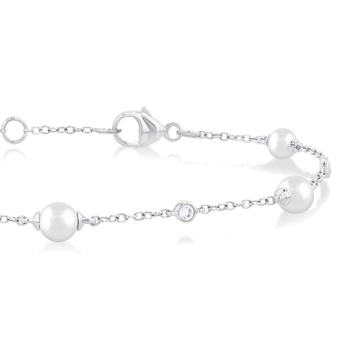 Pearl & Diamond Station Chain Bracelet