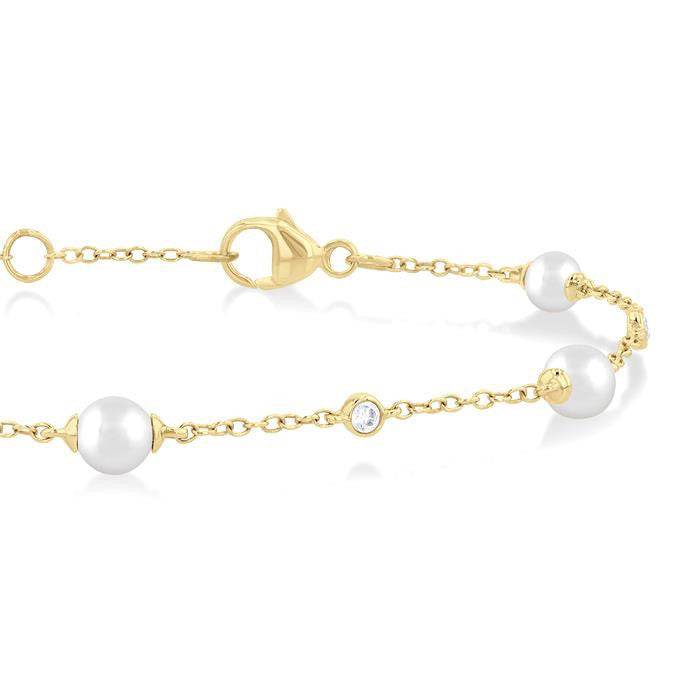 Pearl & Diamond Station Chain Bracelet