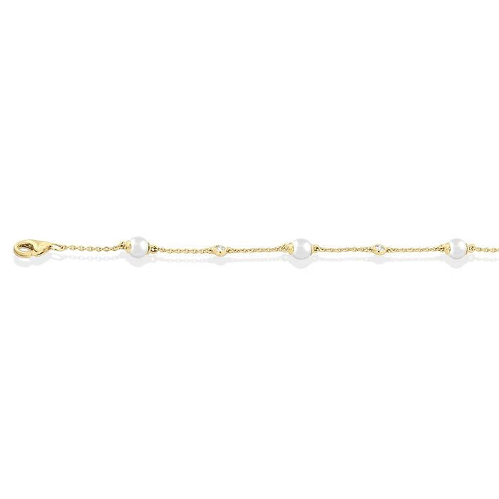 Pearl & Diamond Station Chain Bracelet