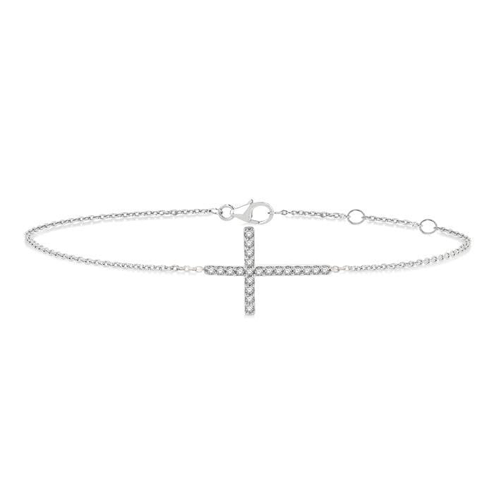 Sideway Cross Petite Diamond Fashion Chain Bracelet
