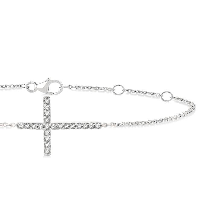 Sideway Cross Petite Diamond Fashion Chain Bracelet