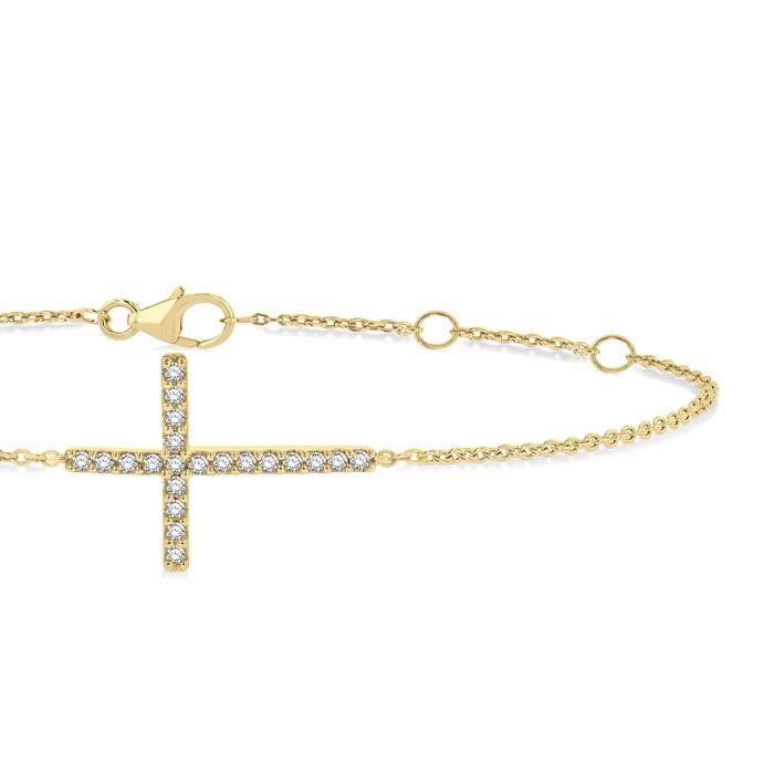 Sideway Cross Petite Diamond Fashion Chain Bracelet