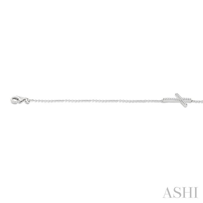 1/8 Ctw Petite Reclined Cross Round Cut Diamond Fashion Bracelet in 10K White Gold