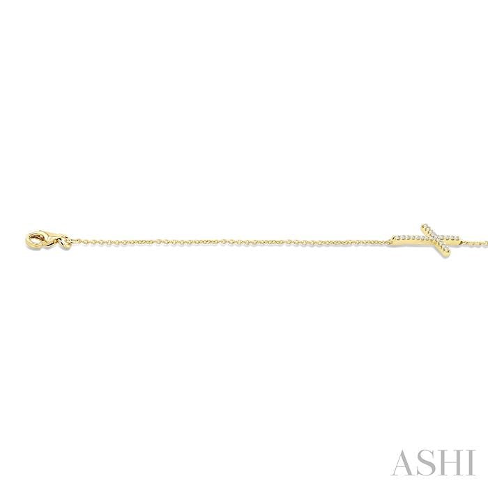 1/8 Ctw Petite Reclined Cross Round Cut Diamond Fashion Bracelet in 10K Yellow Gold