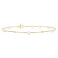 3 MM Round Shape Cultured Pearl and 1/20 Ctw Round Cut Diamond Fashion Station Bracelet in 14K Yellow Gold