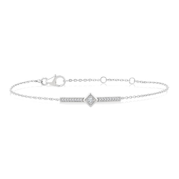 1/10 Ctw Round Cut Diamond Horizontal Bar Fashion Chain Bracelet in 10K White Gold