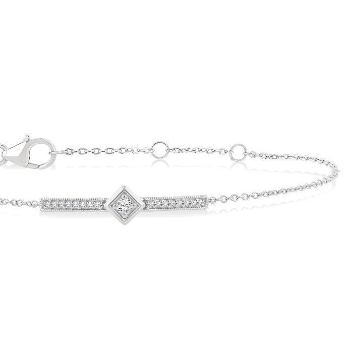 1/10 Ctw Round Cut Diamond Horizontal Bar Fashion Chain Bracelet in 10K White Gold