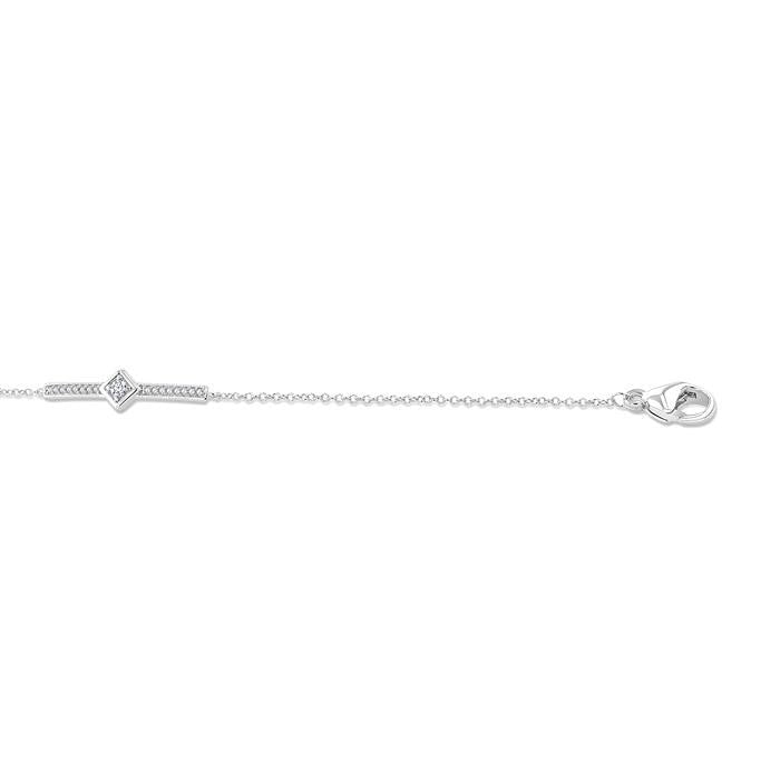 1/10 Ctw Round Cut Diamond Horizontal Bar Fashion Chain Bracelet in 10K White Gold