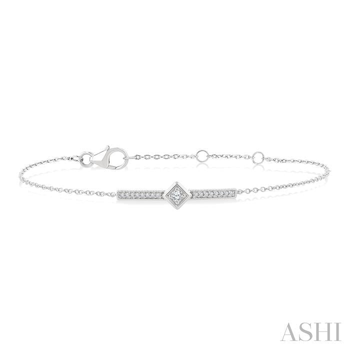 1/10 Ctw Round Cut Diamond Horizontal Bar Fashion Chain Bracelet in 10K White Gold