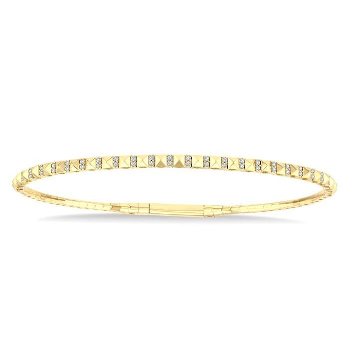1/5 Ctw Round Cut Diamond Pyramid Flex Bangle in 14K Yellow Gold