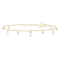 3 MM Round Shape Cultured Pearl and 1/20 Ctw Round Cut Diamond Station Bracelet in 14K Yellow Gold