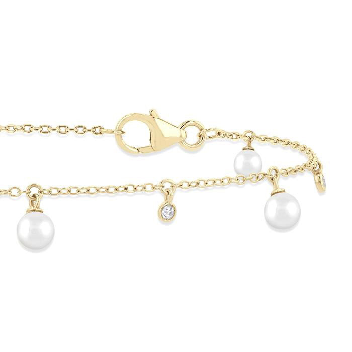 Pearl & Diamond Station Chain Bracelet