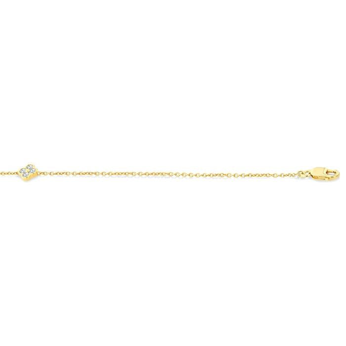 1/8 Ctw Bezel Set Round Cut Diamond Clover Petite Fashion Chain Bracelet in 10K Yellow Gold