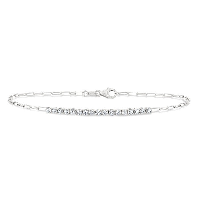 1/2 Ctw Round Cut Diamond Paperclip Chain Bracelet in 14K White Gold