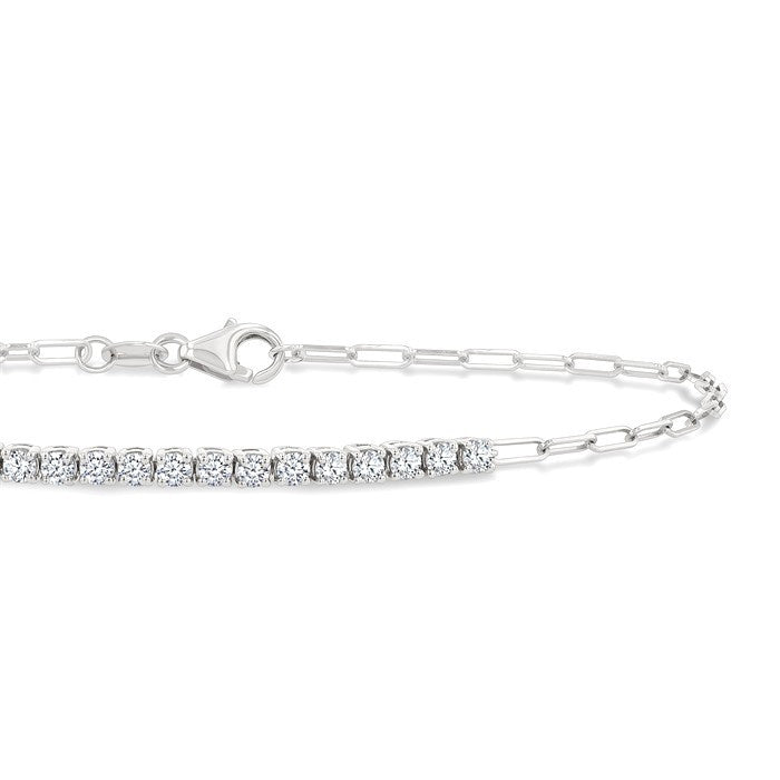 1/2 Ctw Round Cut Diamond Paperclip Chain Bracelet in 14K White Gold