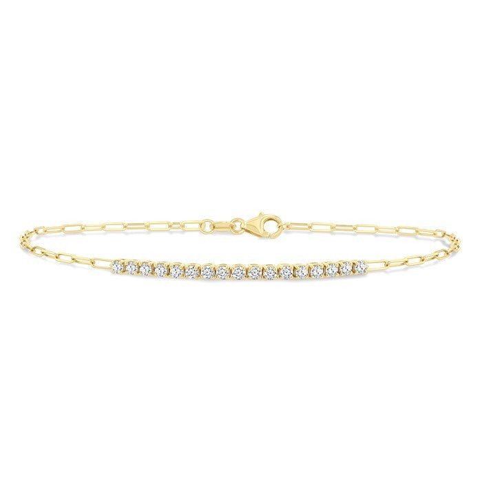 1/2 Ctw Round Cut Diamond Paperclip Chain Bracelet in 14K Yellow Gold