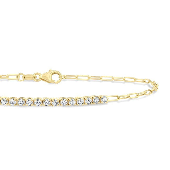 1/2 Ctw Round Cut Diamond Paperclip Chain Bracelet in 14K Yellow Gold