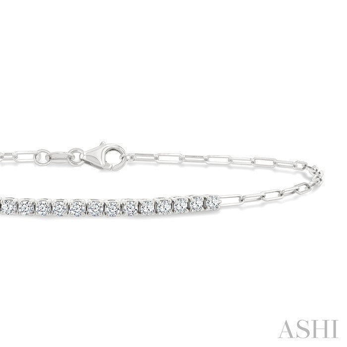 1/2 Ctw Round Cut Diamond Paperclip Chain Bracelet in 14K White Gold