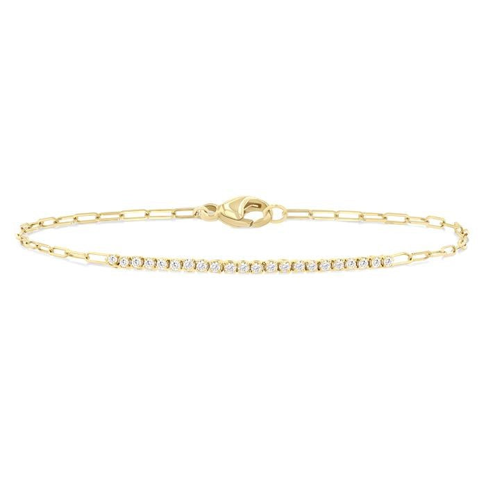 1/4 Ctw Round Cut Diamond Paperclip Chain Bracelet in 14K Yellow Gold