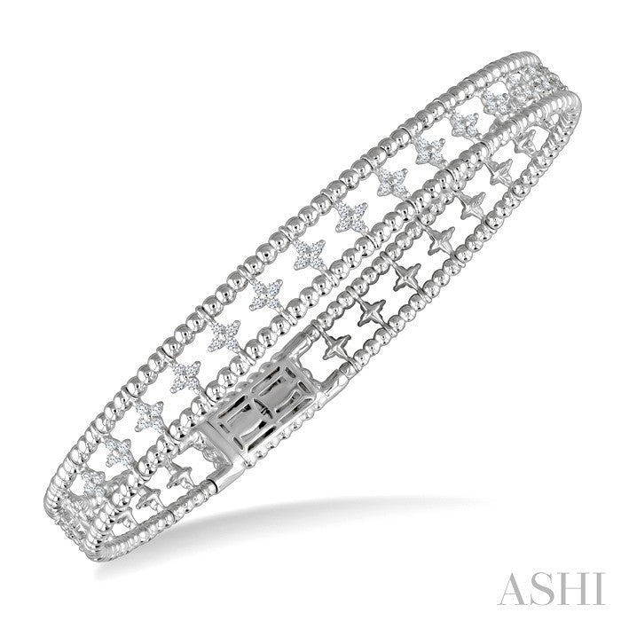 3/8 Ctw Flora Round Cut Diamond Halfway Flex Bangle in 14K White Gold