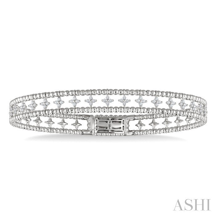 3/8 Ctw Flora Round Cut Diamond Halfway Flex Bangle in 14K White Gold