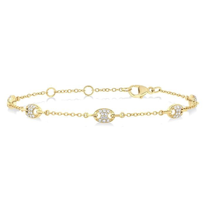 1/3 Ctw Mariner Link Round Cut Diamond Station Bracelet in 14K Yellow Gold