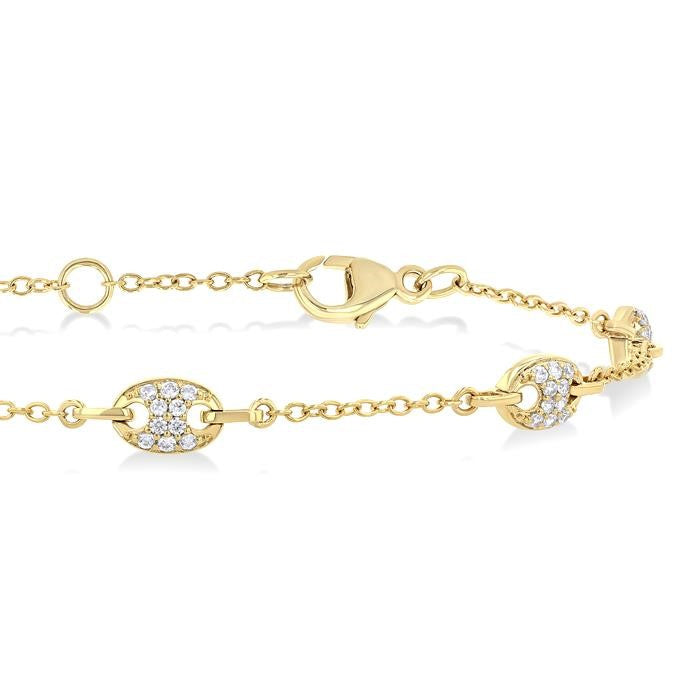 1/3 Ctw Mariner Link Round Cut Diamond Station Bracelet in 14K Yellow Gold