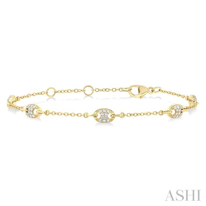 1/3 Ctw Mariner Link Round Cut Diamond Station Bracelet in 14K Yellow Gold