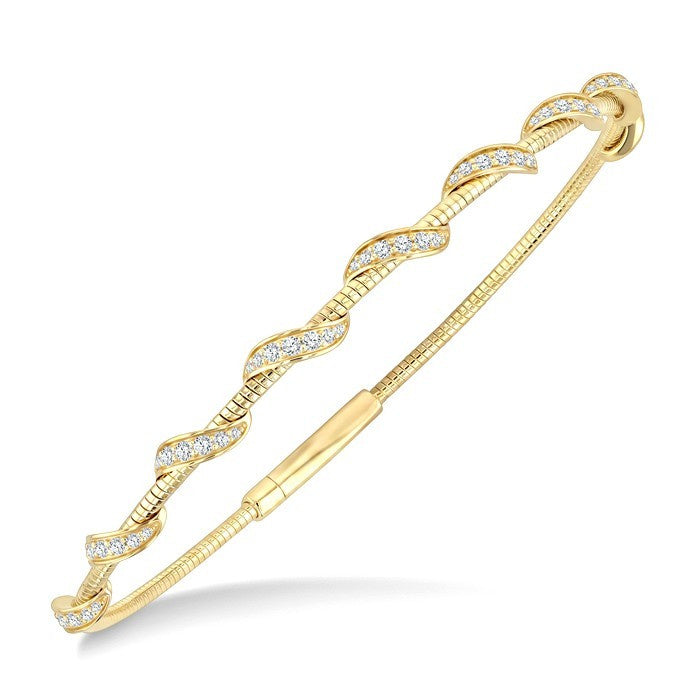 5/8 Ctw Twisted Round Cut Diamond Flex Bangle in 14K Yellow Gold