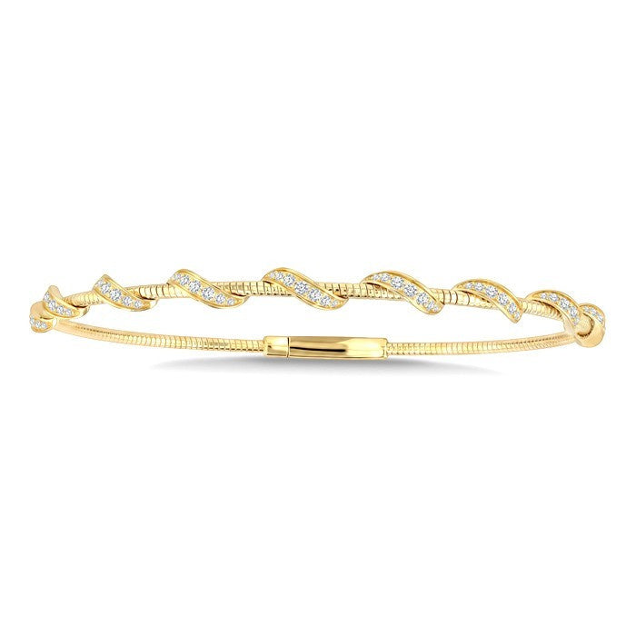 5/8 Ctw Twisted Round Cut Diamond Flex Bangle in 14K Yellow Gold