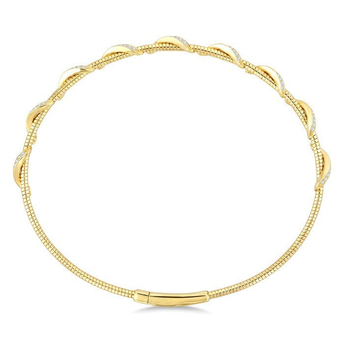 5/8 Ctw Twisted Round Cut Diamond Flex Bangle in 14K Yellow Gold