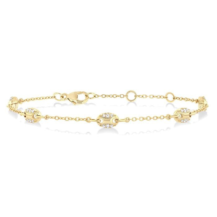 1/5 Ctw Mariner Link Round Cut Diamond Station Bracelet in 14K Yellow Gold