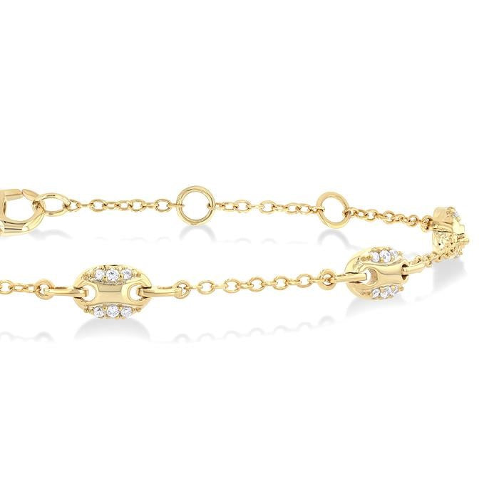 1/5 Ctw Mariner Link Round Cut Diamond Station Bracelet in 14K Yellow Gold