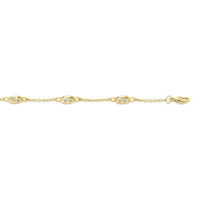 1/5 Ctw Mariner Link Round Cut Diamond Station Bracelet in 14K Yellow Gold