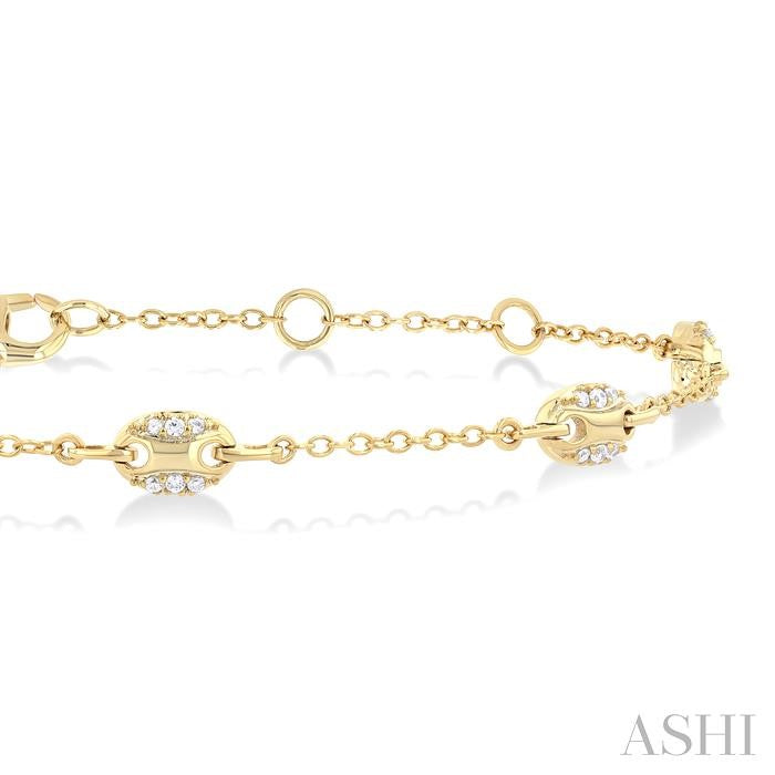 1/5 Ctw Mariner Link Round Cut Diamond Station Bracelet in 14K Yellow Gold