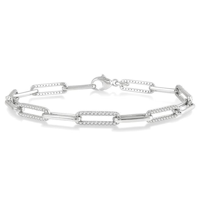 1 Ctw Round Cut Diamond Paperclip Bracelet in 14K White Gold