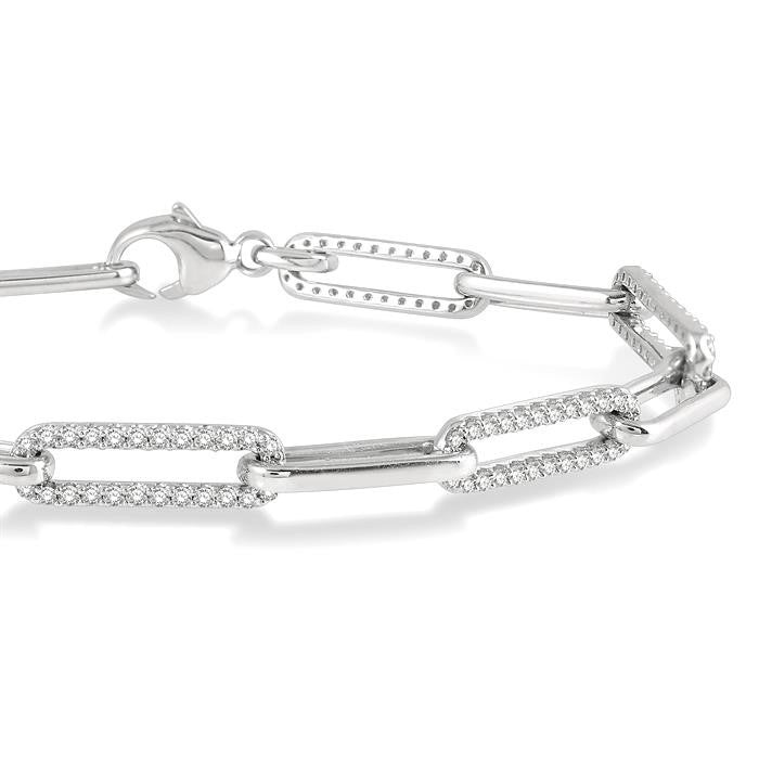 1 Ctw Round Cut Diamond Paperclip Bracelet in 14K White Gold