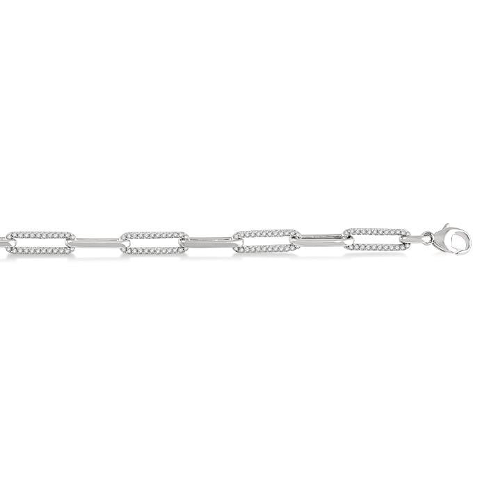 1 Ctw Round Cut Diamond Paperclip Bracelet in 14K White Gold