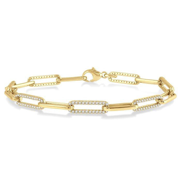 1 Ctw Round Cut Diamond Paperclip Bracelet in 14K Yellow Gold
