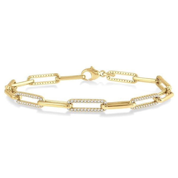 1 Ctw Round Cut Diamond Paperclip Bracelet in 14K Yellow Gold