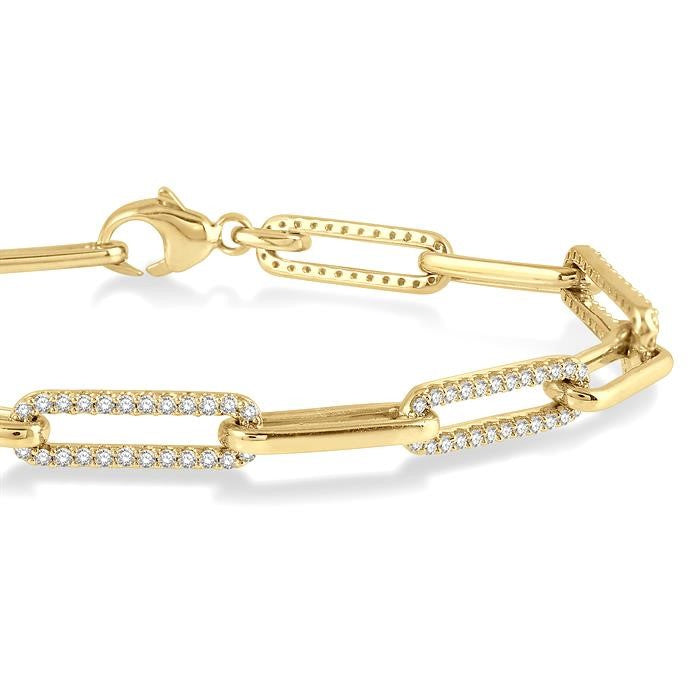 1 Ctw Round Cut Diamond Paperclip Bracelet in 14K Yellow Gold