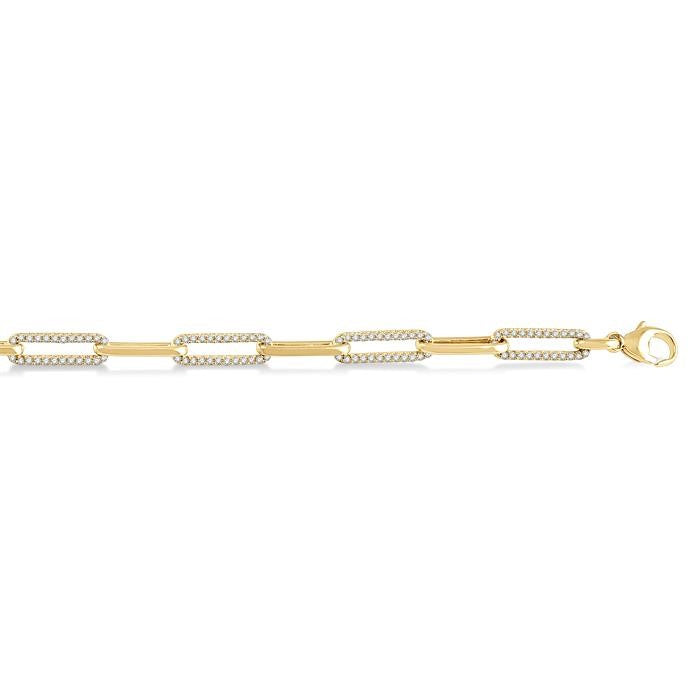 1 Ctw Round Cut Diamond Paperclip Bracelet in 14K Yellow Gold