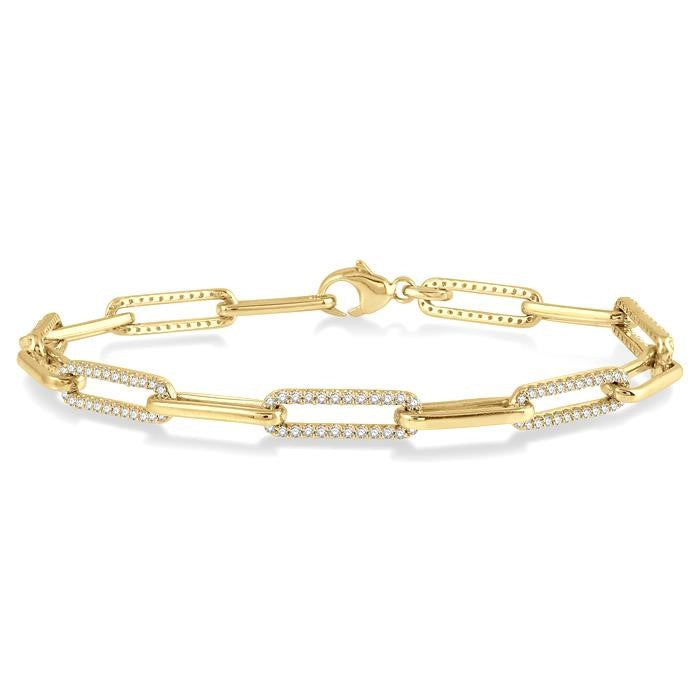 1 Ctw Round Cut Diamond Paperclip Bracelet in 10K Yellow Gold