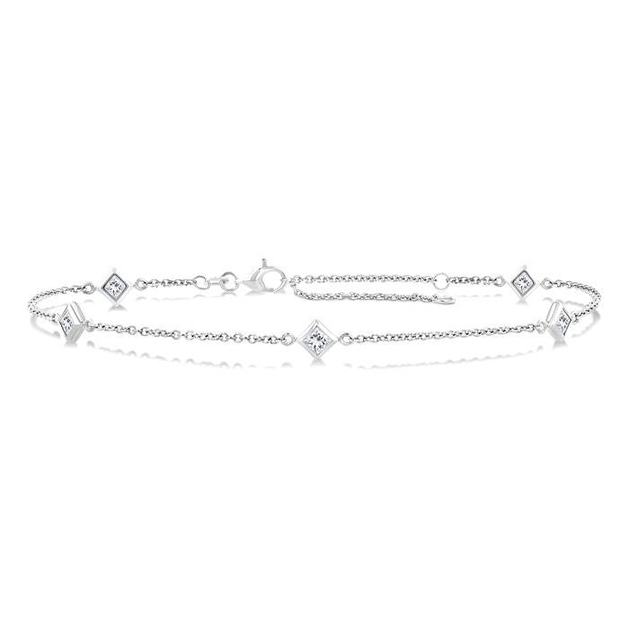 1/2 Ctw Princess Cut Diamond Station Bracelet in 14K White Gold
